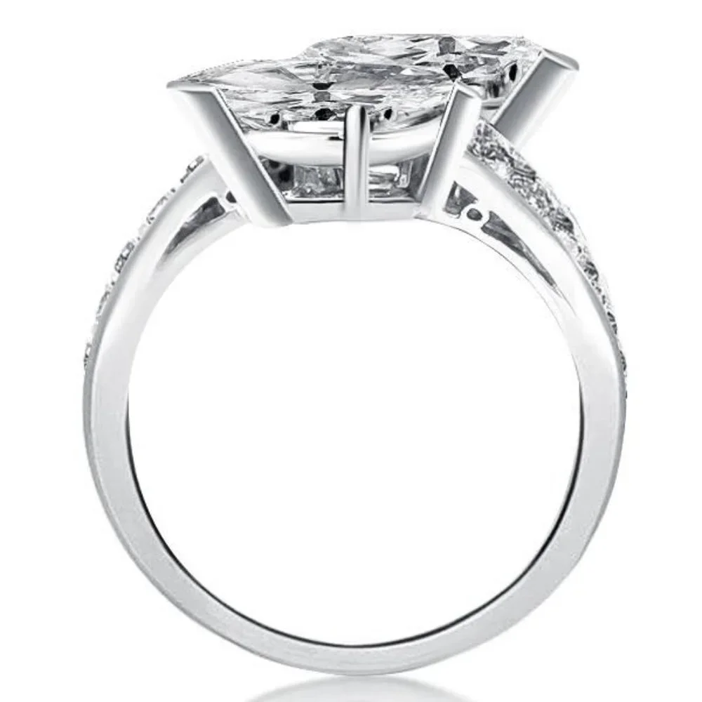 😍GORGEOUS 14K WHITE GOLD TWISTED DOUBLE MARQUIS TRENDY FASHION RING, K912
